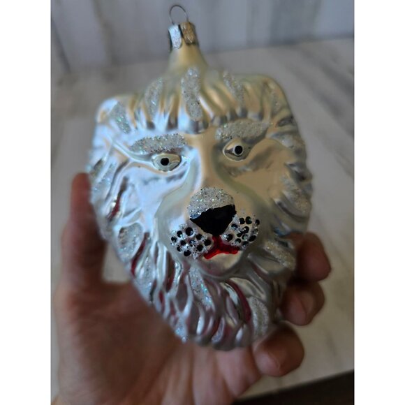 Czech Republic Lion silver glitter ornament glass head bust tree - Picture 9 of 10
